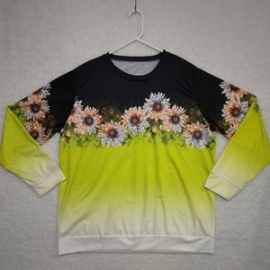 Silky, Colorful Long Sleeve Floral Print Blouse- XXL